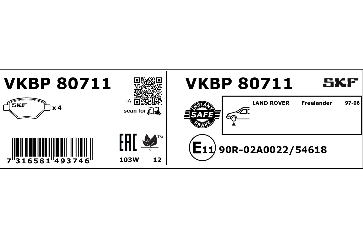 SKF VKBP 80711 Bremsbelagsatz, Scheibenbremse